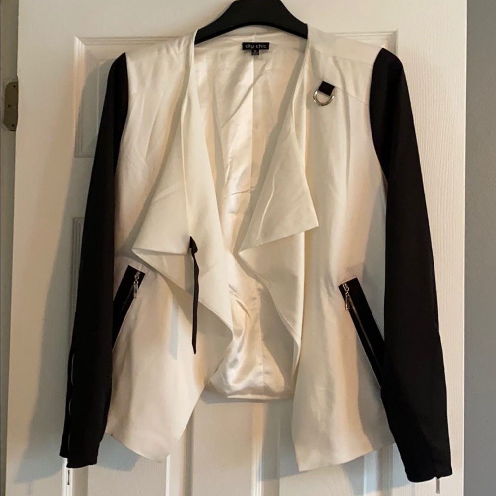 City Chic White and Black Draped Blazer Jacket
